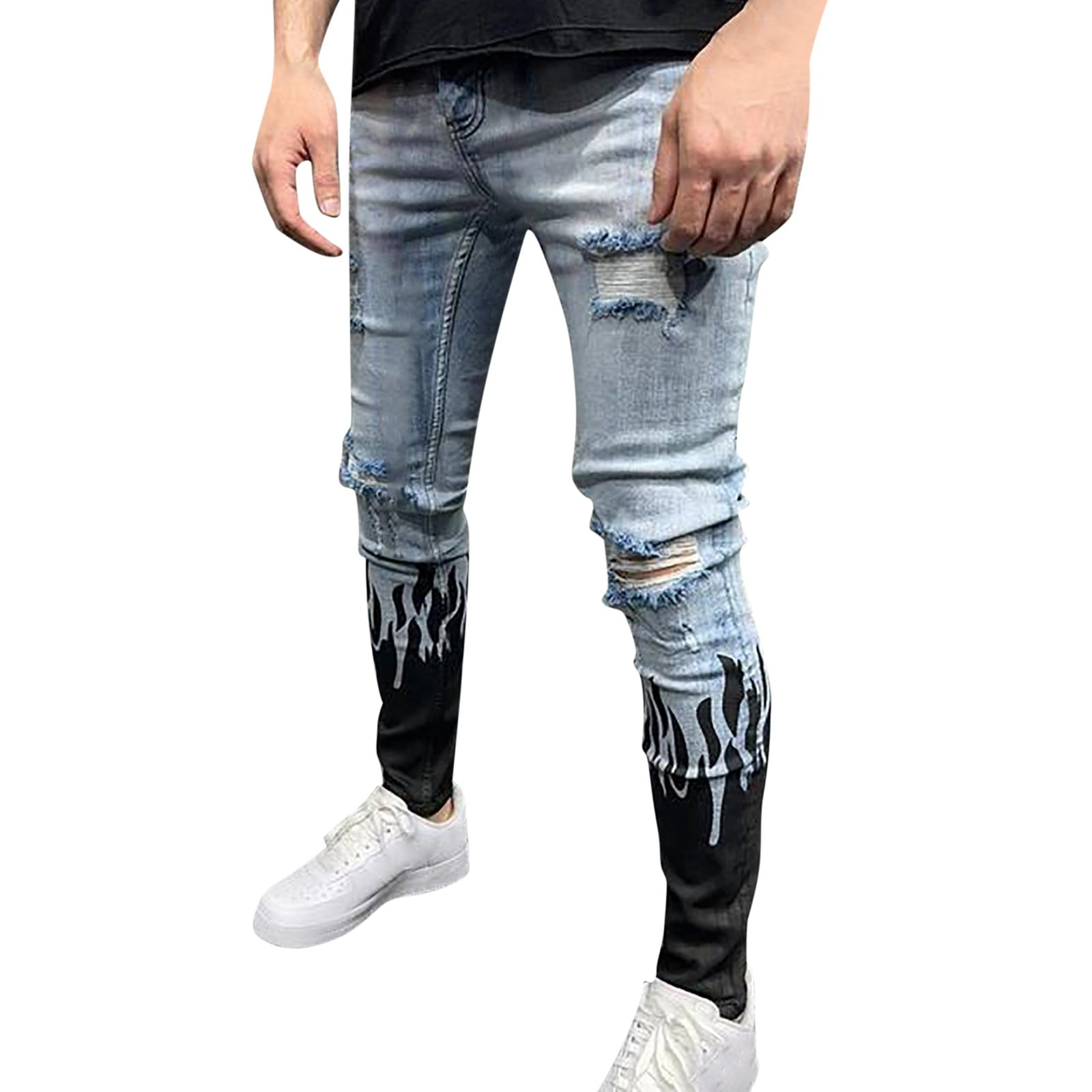 Frehsky jeans for men ripped jeans Mens Fashion Casual Straight Hole Buckle  Zipper Denim Long Pants Trousers Light Blue - Walmart.com
